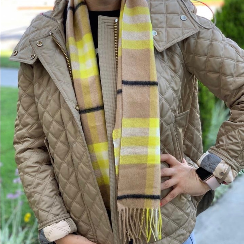 Burberry Cashmere Scarf Lemon Camel Check 100% 👍
